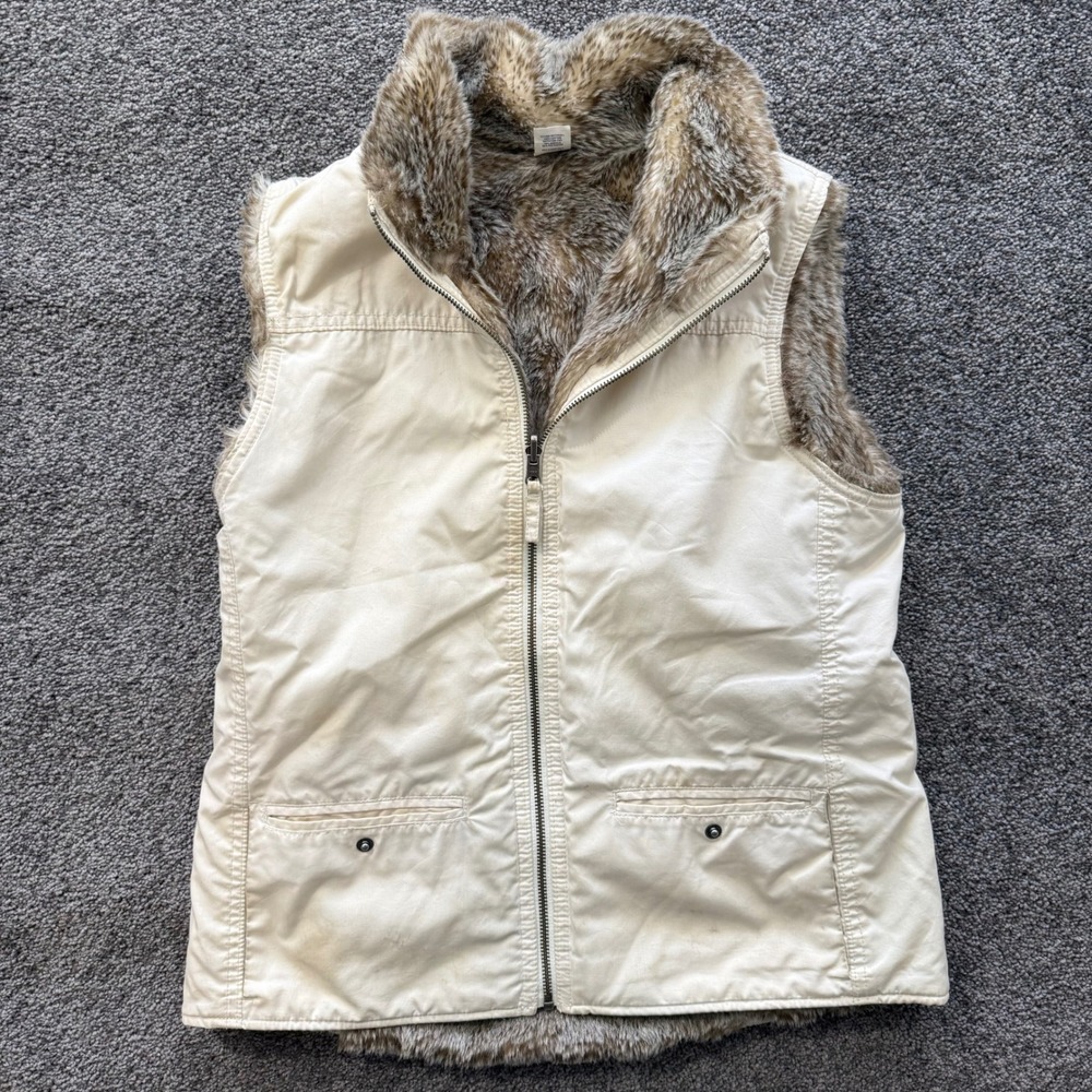 Gap Womens Reversible Faux Fur Cotton Puffer Vest Cream Brown Medium RN 54023